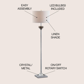 Amelia Lotus 59" Crystal / Metal LED Floor Lamp - JONATHAN Y